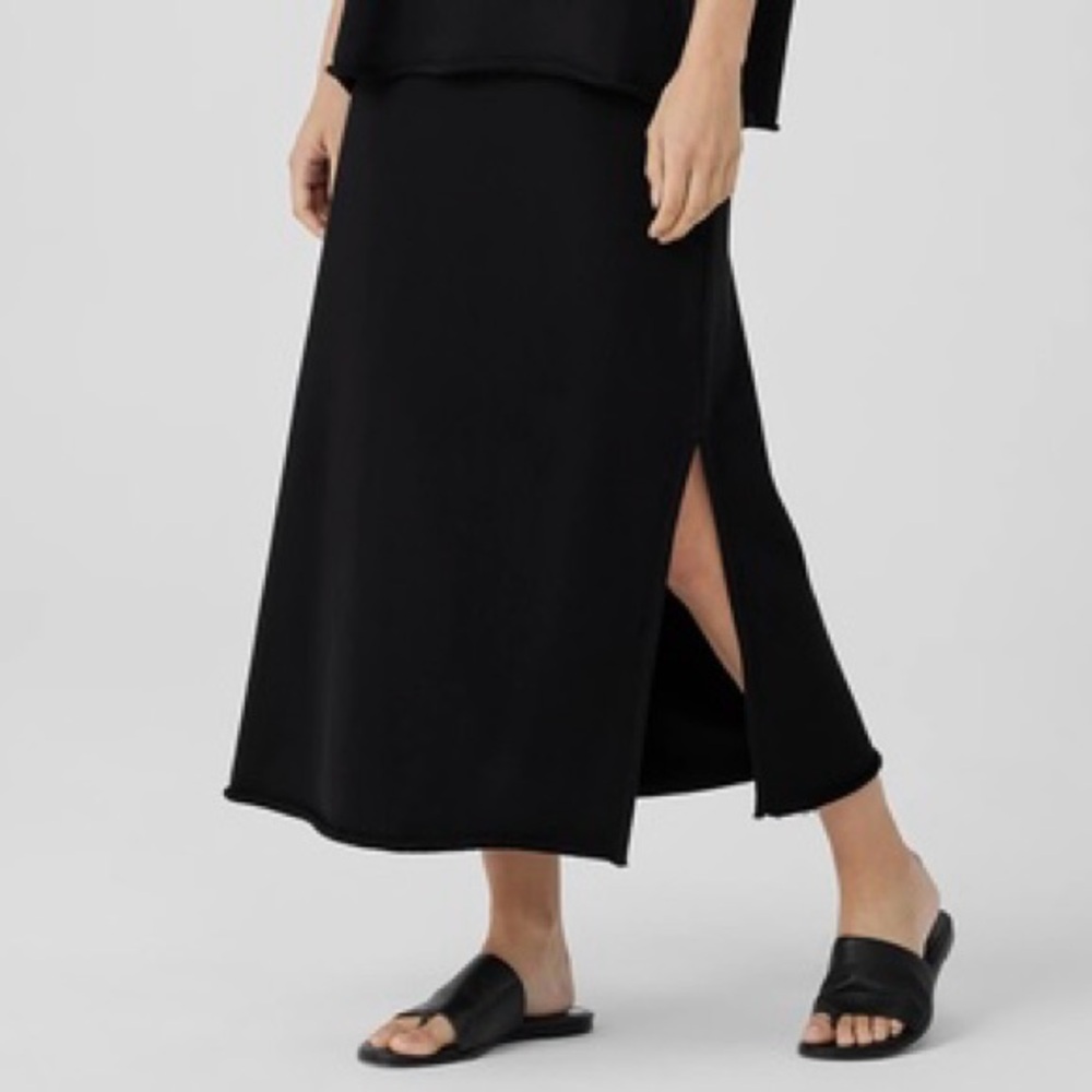Eileen Fisher Black Midi Skirt with Side Slit